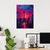 Neo Expressionist Seoul Skyline Vibrant Sunset ポスター (ホームオフィス)