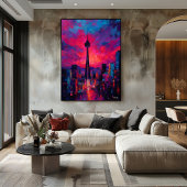 Neo Expressionist Seoul Skyline Vibrant Sunset ポスター
