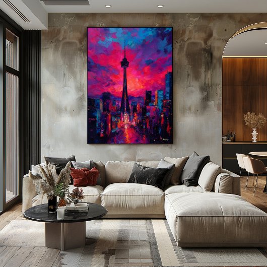 Neo Expressionist Seoul Skyline Vibrant Sunset ポスター