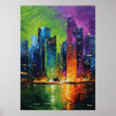 Neo Expressionist Singapore Skyline Vibrant Sunset ポスター (正面)