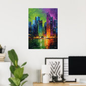 Neo Expressionist Singapore Skyline Vibrant Sunset ポスター (ホームオフィス)