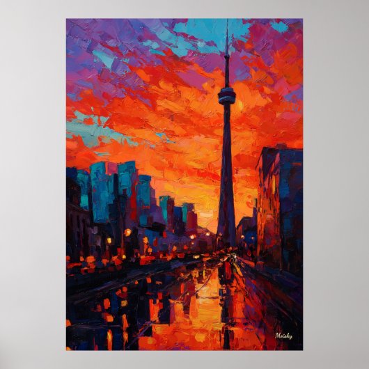 Neo Expressionist Toronto Skyline Vibrant Sunset ポスター (正面)