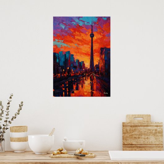 Neo Expressionist Toronto Skyline Vibrant Sunset ポスター (キッチン)