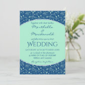 NEO MINT クラシック ブルー エレガント モダン フラワーズ 招待状 (スタンド正面)