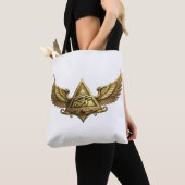 NeoAnkh | 3D Gold Eye of Horus & Winged Pyramid トートバッグ (クローズアップ)