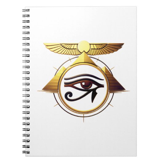 NeoAnkh 3D Golden Eye of Horus & Winged Solar Disk ノートブック (正面)