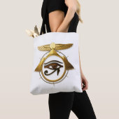 NeoAnkh 3D Golden Eye of Horus Winged Sun Disk トートバッグ (クローズアップ)