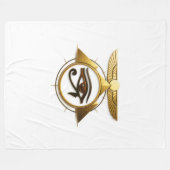 NeoAnkh 3D Golden Eye of Horus & Winged Sun Disk フリースブランケット (正面(横))