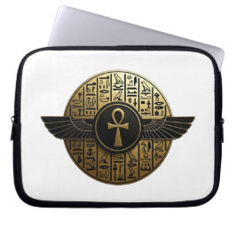 NeoAnkh 3D Golden Winged Ankh & Hieroglyphs ラップトップスリーブ