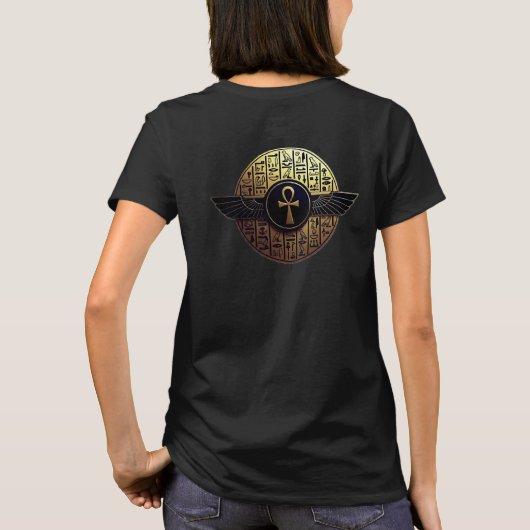 NeoAnkh 3D Golden Winged Ankh & Hieroglyphs Disk Tシャツ (裏面)