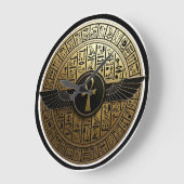 NeoAnkh Golden Ankh & Winged Sun Disk Hieroglyphic ラージ壁時計 (傾斜)