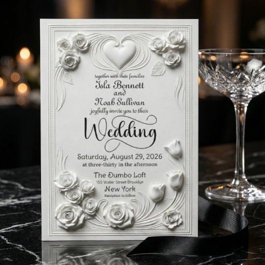 Neoclassical White Floral Baroque Romance 招待状