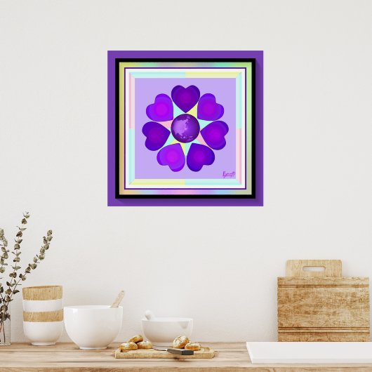 NEONと紫のハート ポスター (キッチン)