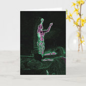 Neon透明な男が空に達する私は男 カード (黄色い花)