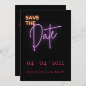 Neon はっきりしたモダン Sign Save The Date Card (正面/裏面)