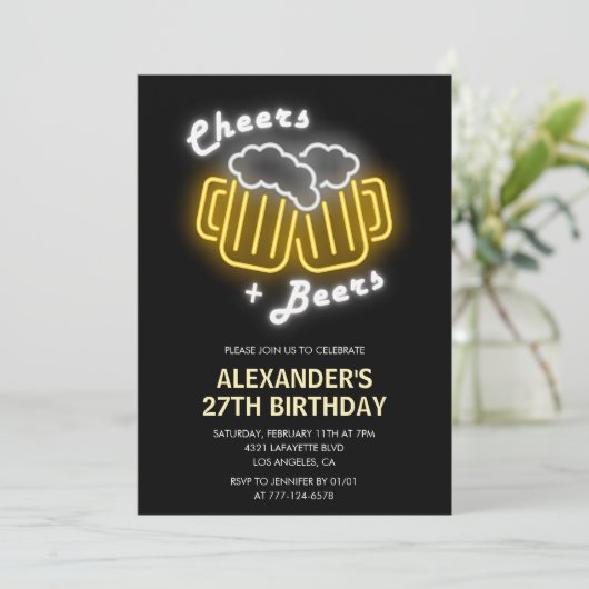 Neon 27th birthday invitation Cheers and Beers 招待状 (スタンド正面)