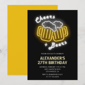 Neon 27th birthday invitation Cheers and Beers 招待状 (正面/裏面)