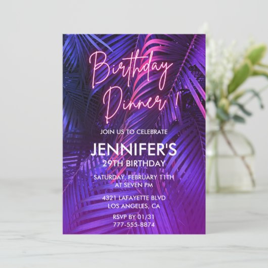 Neon 29th birthday invitations Floral Dinner 招待状 (スタンド正面)