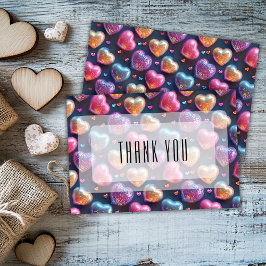 Neon 3D Puffy Valentines Heart Navy Blue Thank You カード