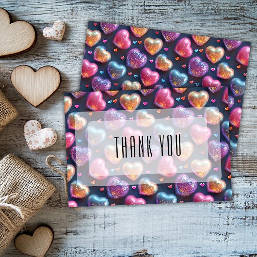 Neon 3D Puffy Valentines Heart Navy Blue Thank You カード