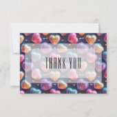 Neon 3D Puffy Valentines Heart Navy Blue Thank You カード (正面)