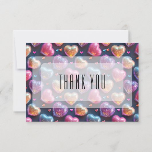 Neon 3D Puffy Valentines Heart Navy Blue Thank You カード (正面)