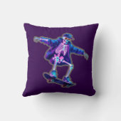 Neon 3D Skeleton Skateboarding – Funny Streetwear  クッション (裏面)