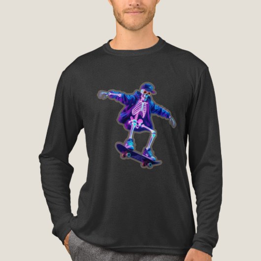 Neon 3D Skeleton Skateboarding – Funny Streetwear  トライブレンドＴシャツ (正面)