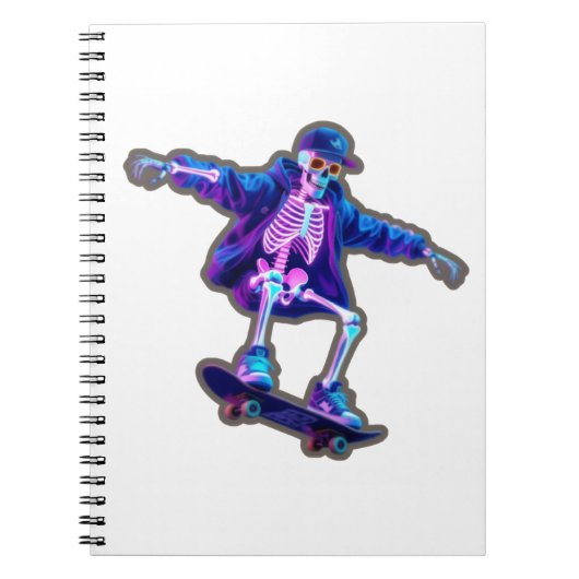 Neon 3D Skeleton Skateboarding – Funny Streetwear ノートブック (正面)