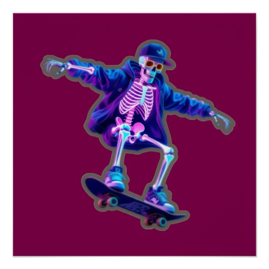 Neon 3D Skeleton Skateboarding – Funny Streetwear  ポスター (正面)