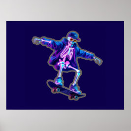 Neon 3D Skeleton Skateboarding – Funny Streetwear  ポスター