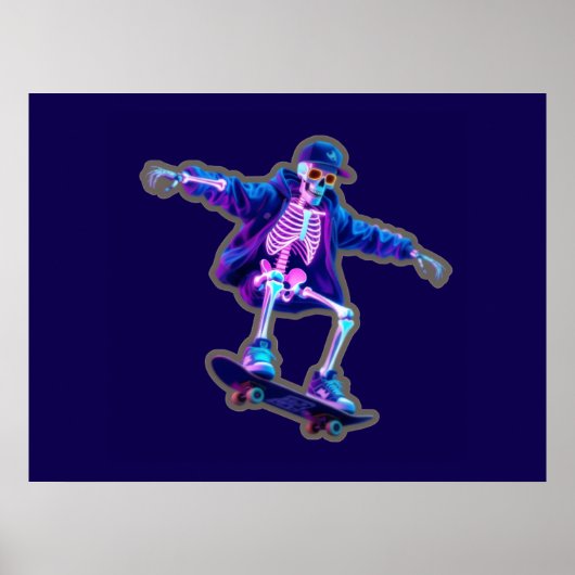 Neon 3D Skeleton Skateboarding – Funny Streetwear  ポスター (正面)