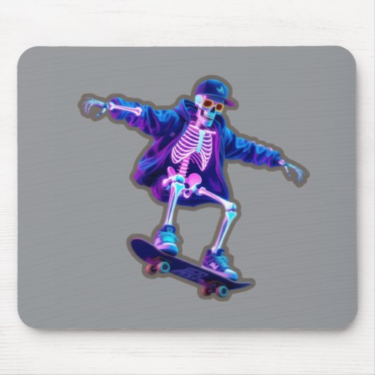 Neon 3D Skeleton Skateboarding – Funny Streetwear マウスパッド (正面)