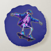 Neon 3D Skeleton Skateboarding – Funny Streetwear  ラウンドクッション (裏面)