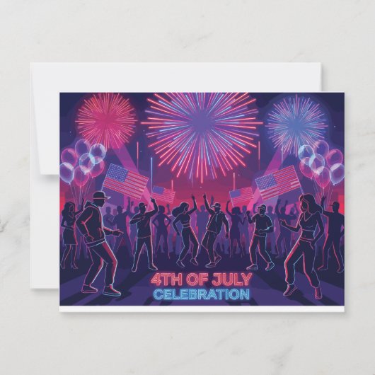 Neon 4th of July Celebration Dance Party 出欠カード (正面)