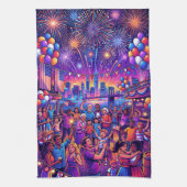 Neon 4th of July Independence Day Celebration キッチンタオル (縦)