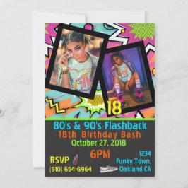 Neon 80's|90'sフラッシュバックヒップホップ誕生日写真 招待状