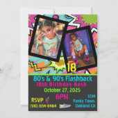 Neon 80's|90'sフラッシュバックヒップホップ誕生日写真 招待状 (裏面)