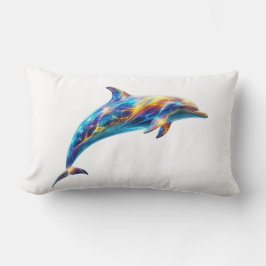 Neon Abstract Dolphin Art – Colorful Energy Wave  ランバークッション
