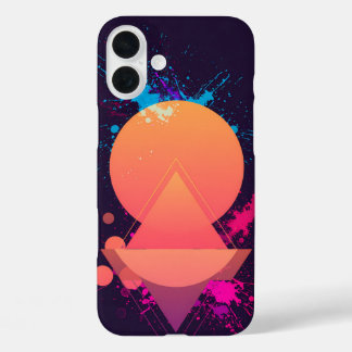 Neon Abstract Geometric Splash Retro Futuristic  iPhone 16 Plusケース