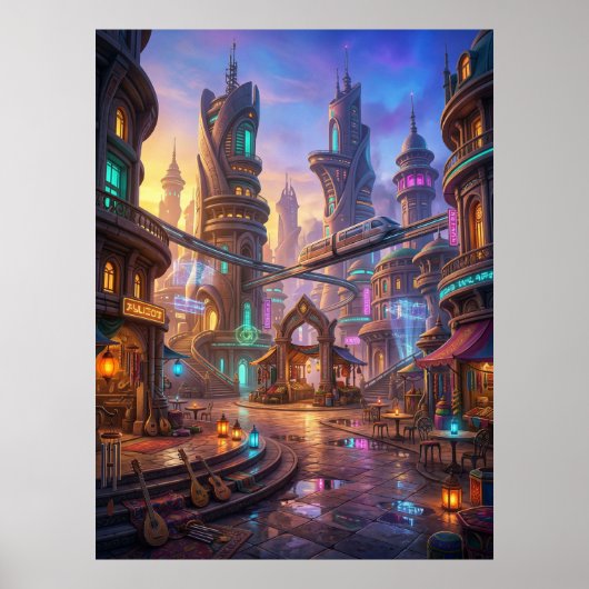 Neon Alien City Sunset Square ポスター (正面)