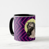 Neon Andean Pattern Jesus Christ Mug - Taza Cristo マグカップ (正面左)