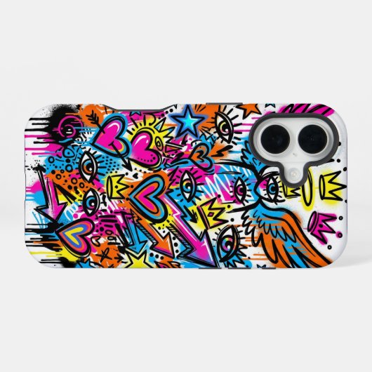 Neon Angel vs Devil Graffiti iPhone 16 case 16ケース (裏面横)
