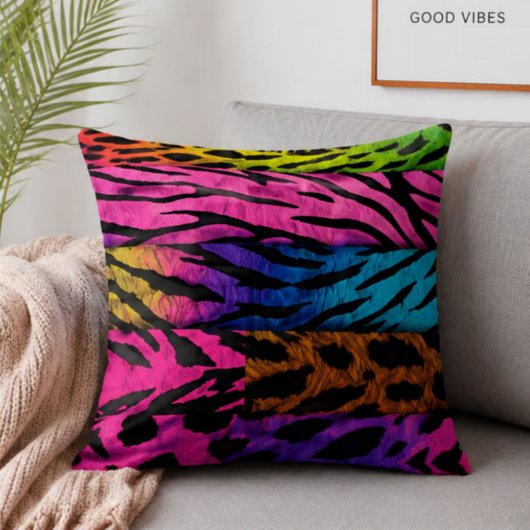 Neon Animal Print Colorful Zebra Leopard Cheetah クッション