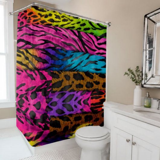 Neon Animal Print Colorful Zebra Leopard Cheetah  シャワーカーテン