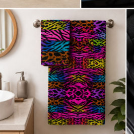 Neon Animal Print Colorful Zebra Leopard Cheetah バスタオルセット