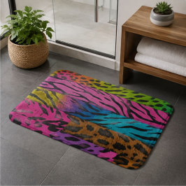 Neon Animal Print Colorful Zebra Leopard Cheetah バスマット