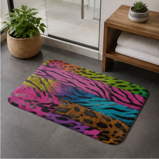 Neon Animal Print Colorful Zebra Leopard Cheetah  バスマット