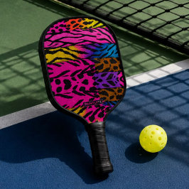 Neon Animal Print Colorful Zebra Leopard Cheetah ピックルボールラケット