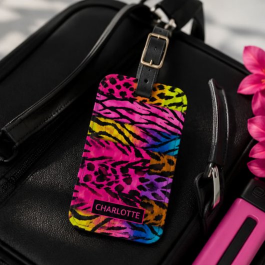 Neon Animal Print Colorful Zebra Leopard Cheetah ラゲッジタグ